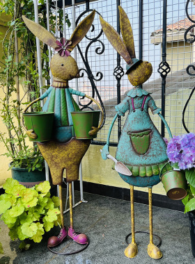 美式乡村复古铁艺兔子家居装饰摆件室内户外庭院花园小院民宿摆设