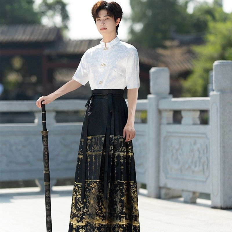 大码龙纹织金日常可穿马面裙一整套夏季上衣短袖汉服男中国风男款,男装,汉服,淘宝优惠券,粉丝福利购,淘宝优惠卷