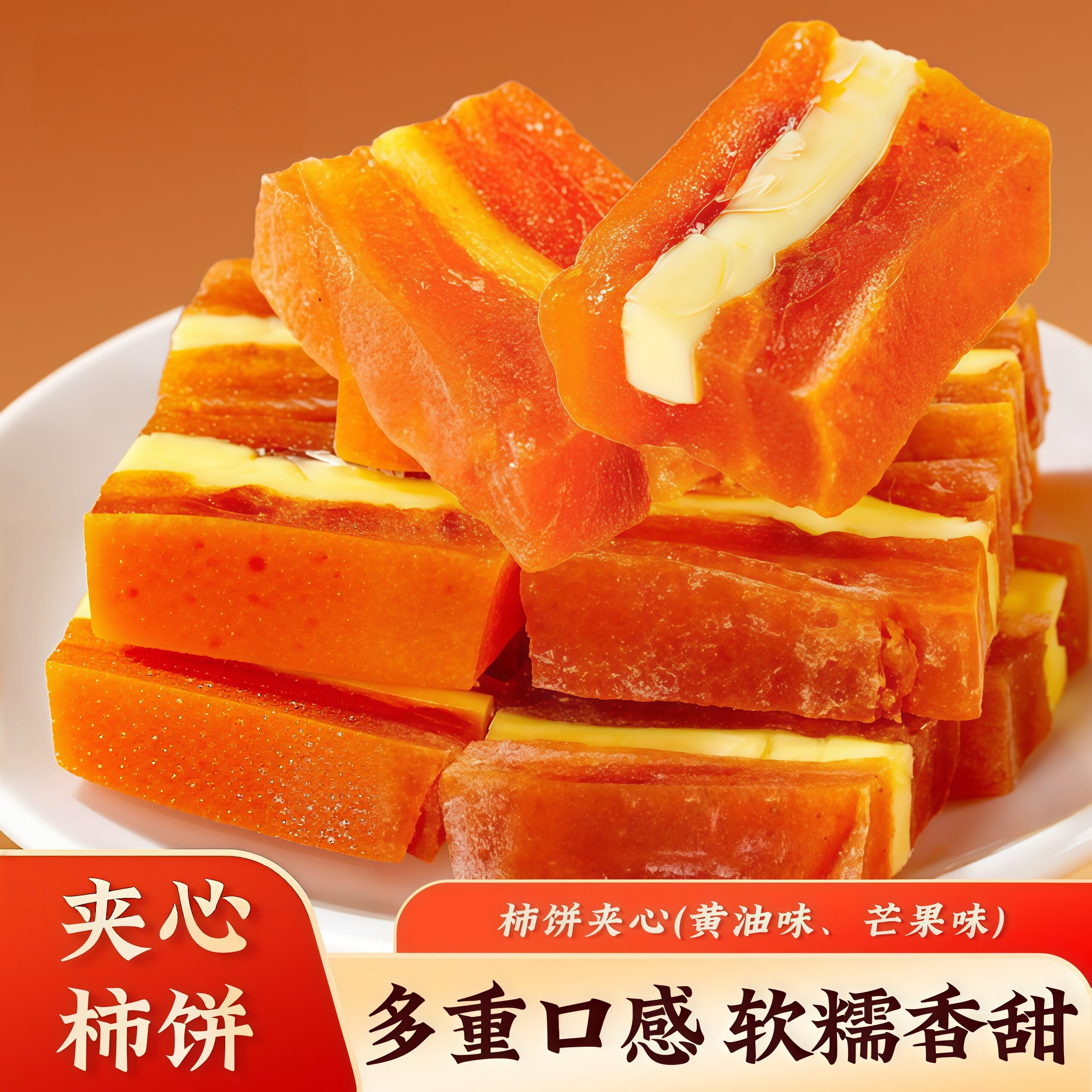 黄油夹心柿饼香甜软糯黄油芒果多重解馋口感富平柿子甜品网红零食