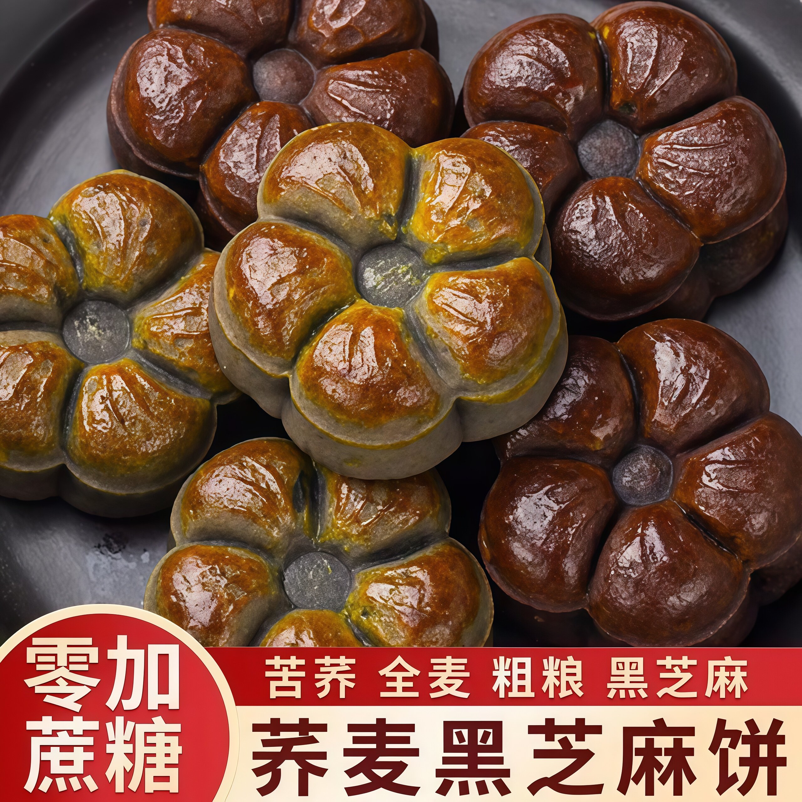高钙荞麦黑芝麻饼无蔗糖月饼老人孕妇营养零食糖友食品早餐糕点心