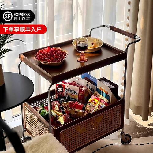 实木边几小推车移动零食可移动小桌子带轮小茶几零食收纳卧室客厅