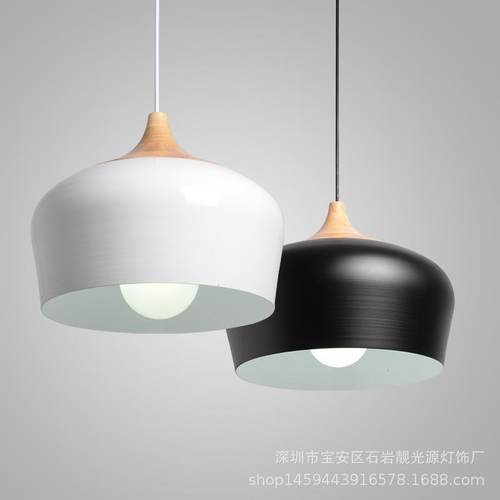 现代简约单头白色灯罩吊灯客厅卧室服装店餐厅木艺创意灯现货