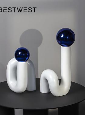 博西家居 北欧抽象几何弯曲树脂摆件家居软装饰品样板间工艺品