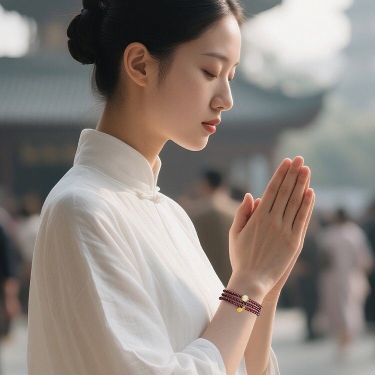 普陀山纯天然石榴石手串女款三圈