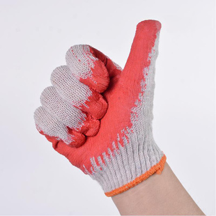 白色棉线带胶手套劳保耐磨工作防护男女劳动干活工地带棉带线 包邮