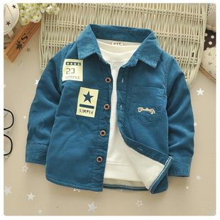 男童加绒衬衫宝宝加厚衬衫2023新款冬装儿童保暖纯棉灯芯绒小外套