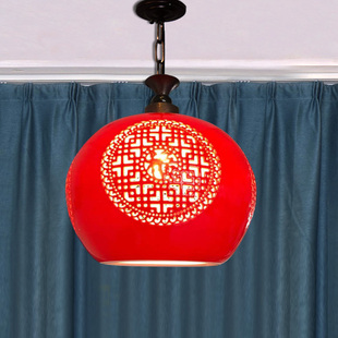 中国风大号阳台红灯笼吊灯景德镇陶瓷橱窗走廊福字户外防水吊灯