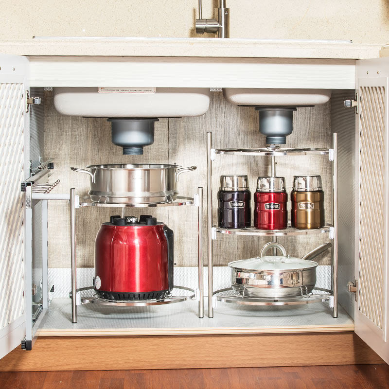 可伸缩置物架放橱柜用品单层不锈钢加宽二层调节厨房下水槽收纳架