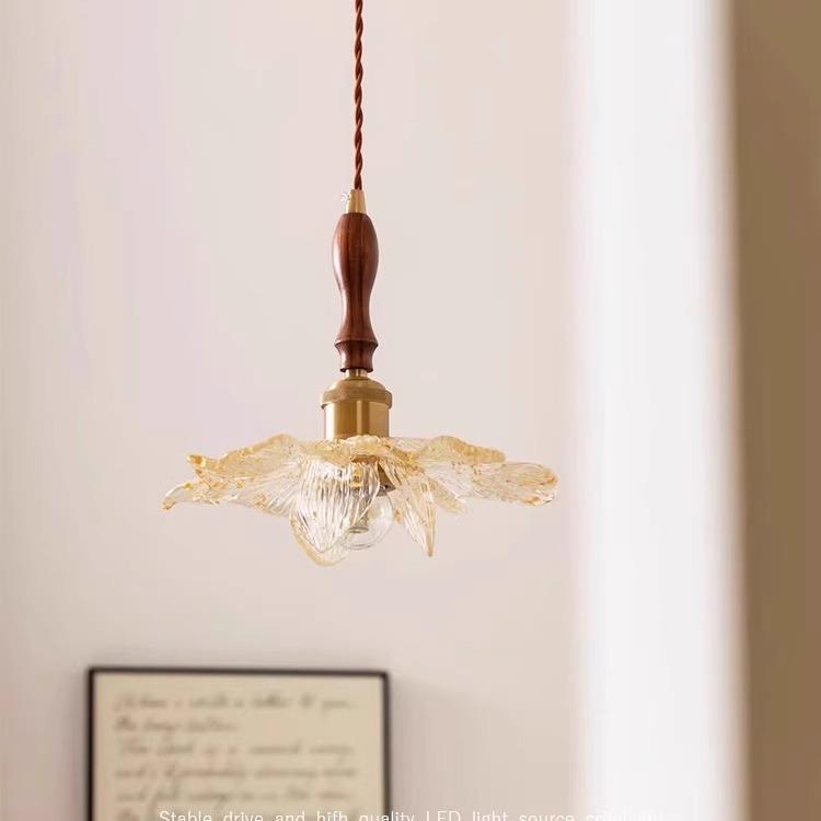 简约吧台中古花瓣餐厅吊灯胡桃色三头长餐桌灯法式复古莲韵过道灯