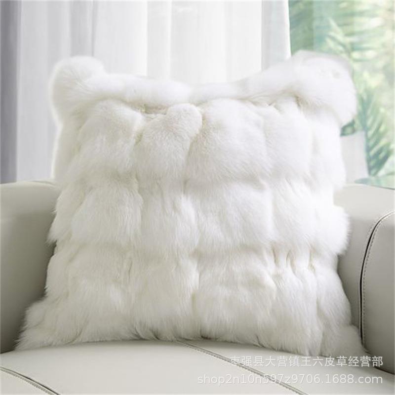 现代简约高级感本色系抱枕纯色客厅沙发靠枕真毛床头靠垫抱枕套