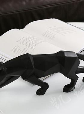 创意几何猎豹摆件切面动物客厅玄关卧室装饰品家居装饰树脂工艺品