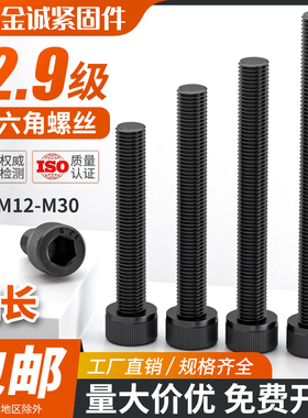 12.9级全牙内六角螺丝加长黑色M12M14M16M18-m30杯头圆柱头螺钉