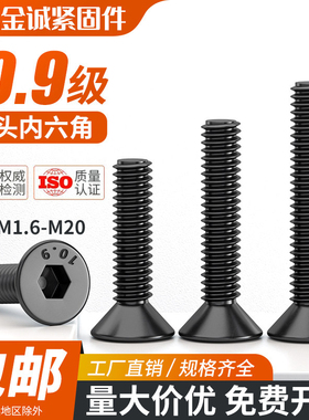 10.9级发黑沉头内六角螺丝平杯螺钉M2M3M4M5M6M8M10M12M14M16*100