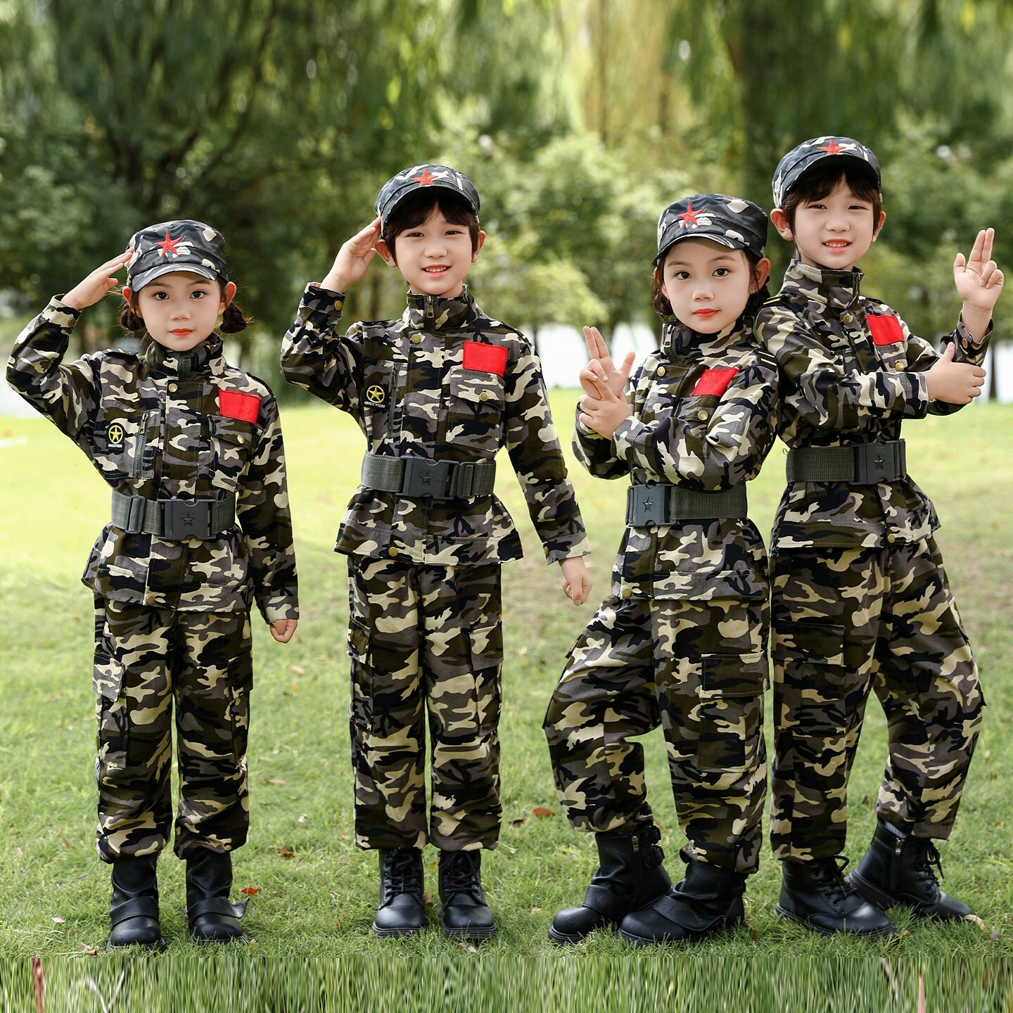 迷彩服儿童套装男女军训服户外运动会纯棉军装当兵特种兵表演出服