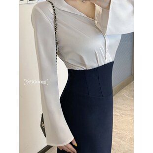 王等等微胖定制高知欧尼2025春季新款哑光缎面长袖衬衫半身裙套装