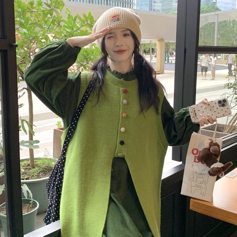 大码女装胖mm2024秋冬新款流苏马甲针织连衣裙+木耳边连衣裙套装