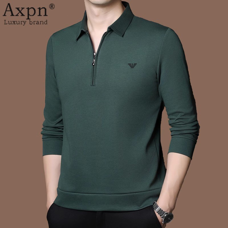 纯棉长袖t恤男士秋季2025年新款半拉链高端透气休闲翻领polo衫男