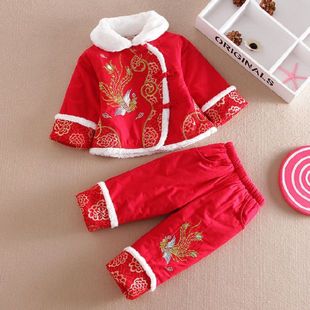 套装 纯棉唐装 宝宝新年装 女童加棉冬装 童装 宝宝红色周岁生日装 新款