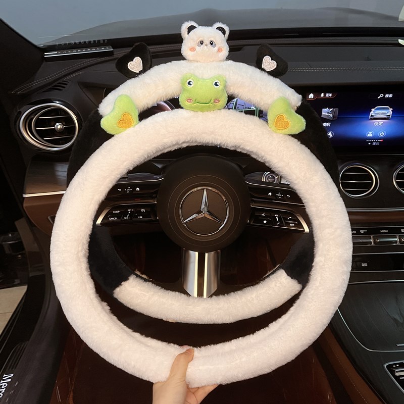 冬季毛绒方向盘套装饰女款保暖防打滑不冻手可爱卡通新款汽车把套