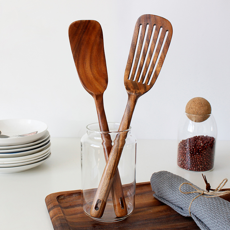 日式木铲漏铲不粘锅专用耐高温柚木加长炒菜铲子木质锅铲厨具家用