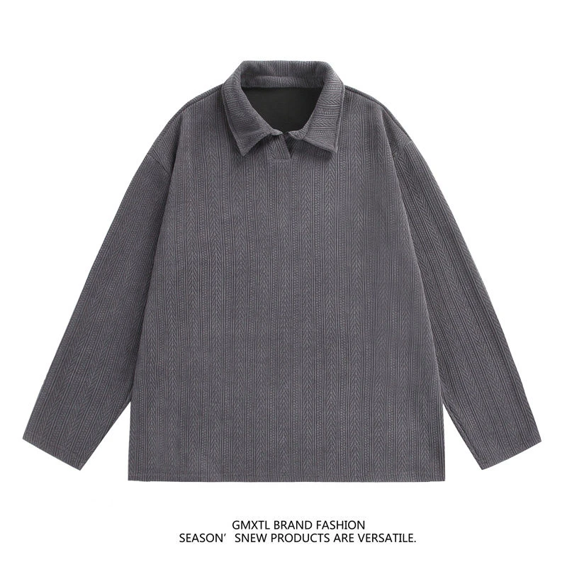 麦穗文polo领卫衣男秋季潮牌美式提花长袖oversiz宽松套头外套2JL