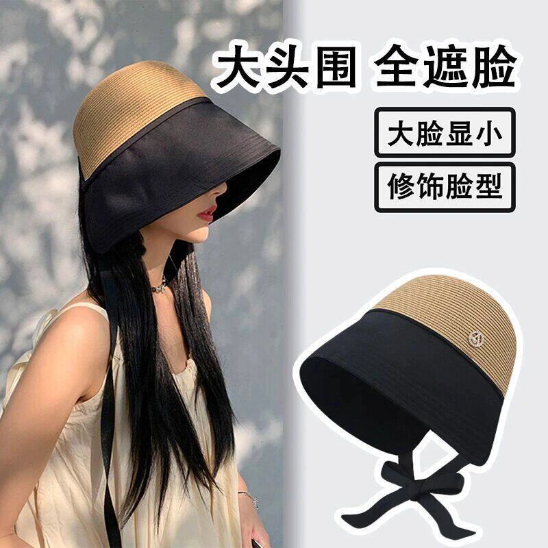 【硬核防晒】超大檐法式草编拼接遮阳帽通勤可扎马尾显脸小帽子CZ