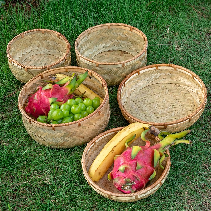 竹编果篮手工干果盘零食厨房沥水篮子馒头筐水果盘田园风竹编制品