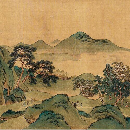 明仇英醉翁亭图青绿山水画微喷仿古复制品中式名画装饰画卷轴挂画