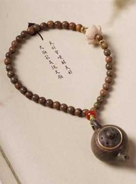 檀木手串手持把把壶佛珠文玩钥匙扣汽车摆件迷你香丸随身携带木质