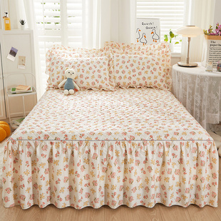 纯棉床裙式 床罩单件全棉夹棉加厚防滑尘1.5m1.8米2床垫保护套床笠