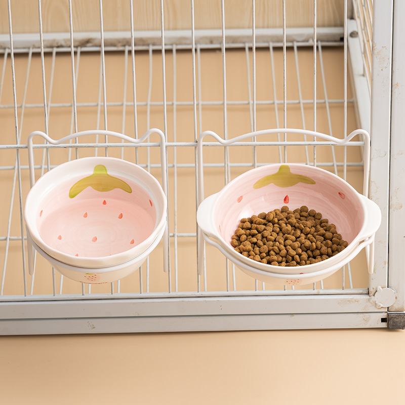 猫碗陶瓷固定挂笼宠物碗悬挂式可爱猫碗狗盆防打翻猫粮猫咪狗狗碗