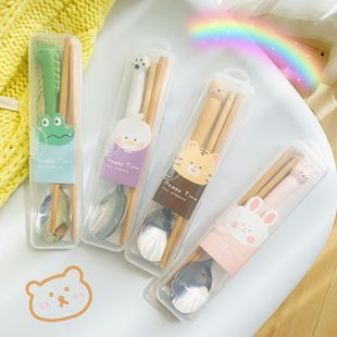 304不锈钢勺子叉子可爱卡通汤勺儿童叉勺筷套装外出便捷学生餐具