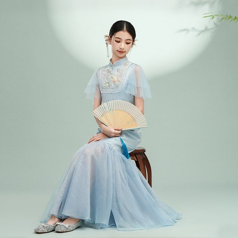 琴愫高端中国风儿童演出服民乐古筝花涧蓝演奏中式礼服春夏,童装/婴儿装/亲子装,儿童礼服,淘宝优惠券,粉丝福利购,淘宝优惠卷