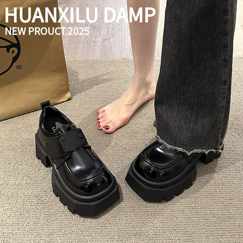 复古英伦风黑色乐福鞋女2025年春秋季新款厚底粗高跟单鞋jk小皮鞋