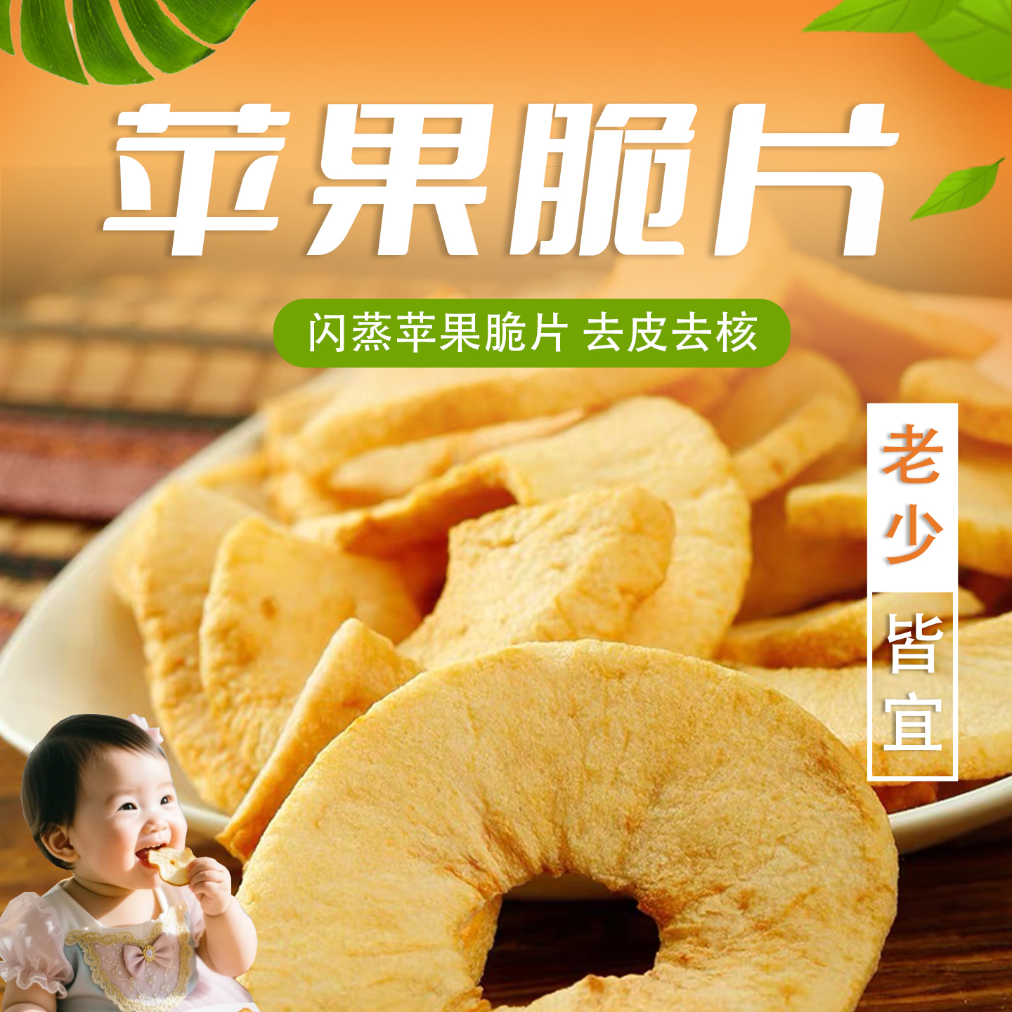 苹果脆片无添加孕妇水果干小孩公室休闲零食闪非油炸袋装去皮去核