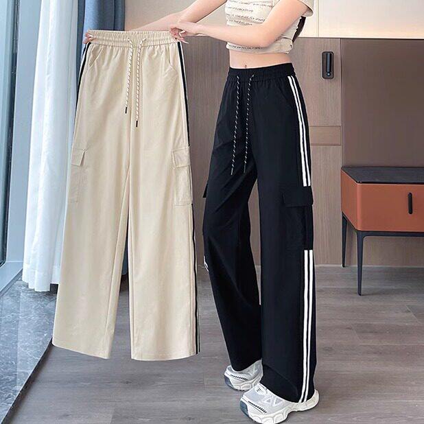 美式条纹工装裤女春夏季薄款冰丝2026新款休闲运动卫裤宽松阔腿裤