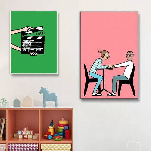 韩系抽象艺术插画Jean Jullien情侣动漫趣味装饰画客厅卧室挂画