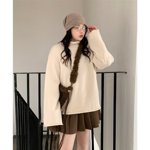 女装 纯色高领卷边毛衣软糯内搭针织衫 冬季 韩版 胖MM女 新款 CV大码