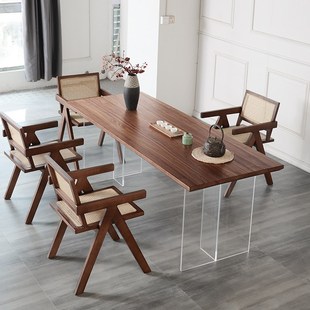 北美黑胡桃木实木大板桌茶台茶桌功夫泡茶K桌亚克力悬浮电脑桌书