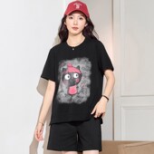 特大码 胖妹妹洋气卡通减龄上衣胖mm宽松显瘦T恤 新款 女装 2025夏装