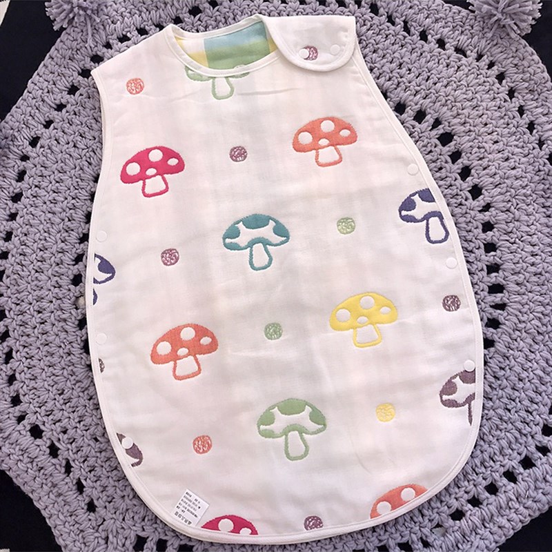 六层纱布分腿睡袋背心式婴儿春秋防踢被纯棉宝宝新生儿童蘑菇暗扣