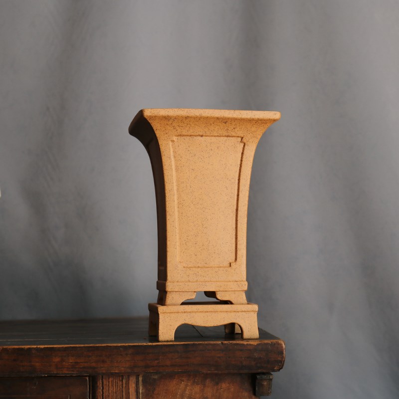 紫砂柴烧高四方筒飘口带托春建寒细叶莲瓣兰花盆透气