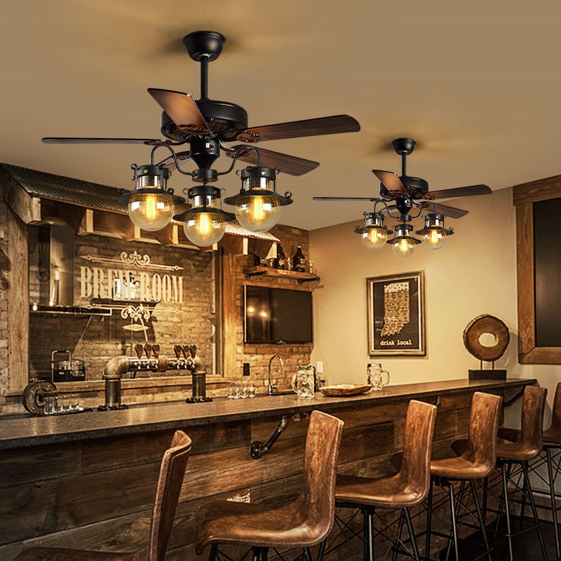 美式复古风扇灯变频静音店铺v家装商用创意工业风客厅餐厅风扇吊