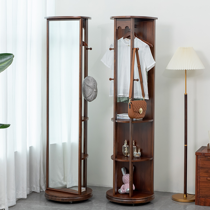 全实木乌金木衣帽架卧室落地穿衣镜挂衣架客厅立式家用衣服架原木