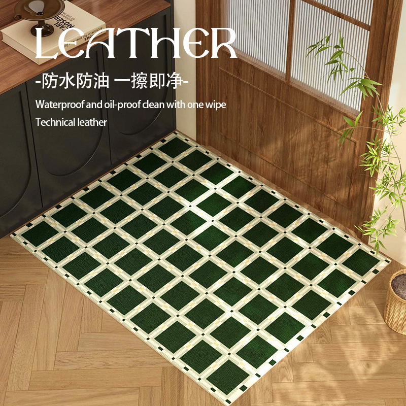 中古棋盘格入户门地垫绿色复古高级感门垫免洗可擦防水可裁剪脚垫