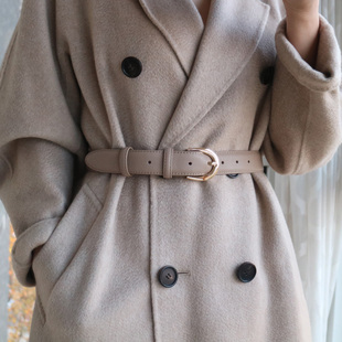 品质双面头层牛皮百搭通勤女皮带配G裙子腰带烟粉色杏色米色黑色