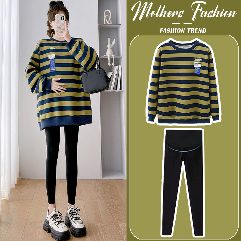孕妇套装春秋季2024新款宽松休闲条纹圆领长袖卫衣裤子两件套潮妈,孕妇装/孕产妇用品/营养,连衣裙,淘宝优惠券,粉丝福利购,淘宝优惠卷