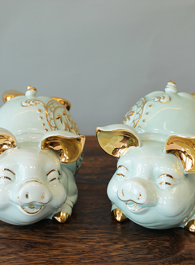 创意欧式陶瓷摆件现代简约轻奢美式招财富贵猪存钱罐新中式装饰品