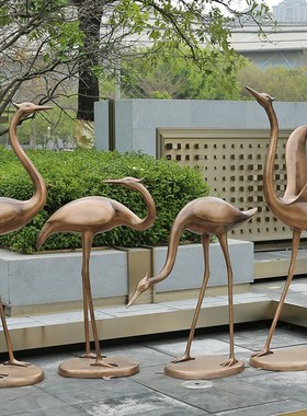 新中式仙鹤雕塑丹顶鹤落地户外水池水景园林装饰售楼部处造景小品