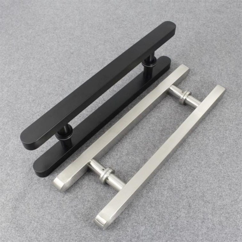 防撞无框玻璃门拉手方管圆头不锈钢黑色把手简约木门推拉门大拉手